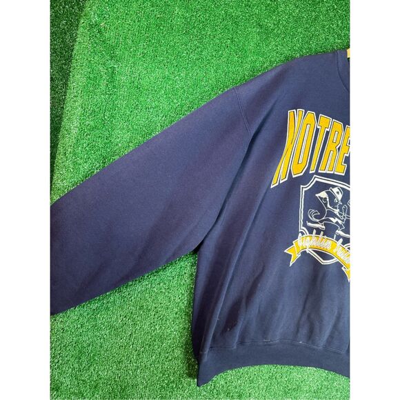 XL - Vintage 1990s Notre Dame University Irish Navy Yellow Sweatshirt Crewneck - Picture 6 of 10